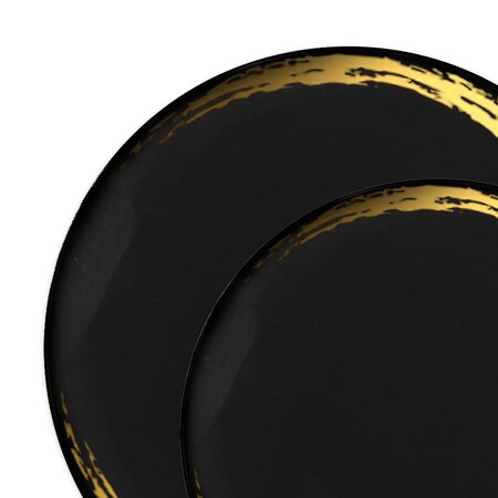 Smarty Had A Party Black w/Gold Moonlight Round Plastic Dinnerware Value Set (120 Dinner Plates+120 Salad Plates), 240PK 960BGVP-CASE